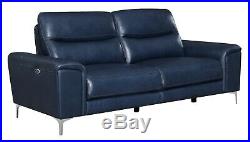 Italian Modern 3-Piece Power Reclining Sofa Loveseat Chair Set Blue Leather