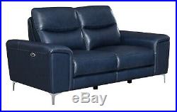 Italian Modern 3-Piece Power Reclining Sofa Loveseat Chair Set Blue Leather