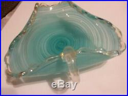 Italian Murano Art Glass Candy Bowl Vintage Light Blue Swirl. Beautiful Piece