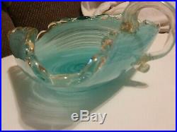 Italian Murano Art Glass Candy Bowl Vintage Light Blue Swirl. Beautiful Piece