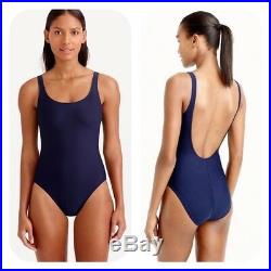 J. CREW 14 Swim suit One piece Plunging Scoopback Bathing Italian Blue Womens