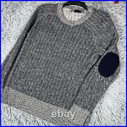 J Crew Adult Sweater Medium Gray Blue Italian Cashmere Elbow Patch Pullover Mens