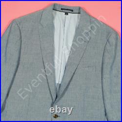 J Crew Ludlow Suit Mens 42L Blue Italian Wool Linen Chambray 2B 2V Flat Front