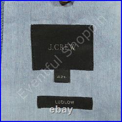 J Crew Ludlow Suit Mens 42L Blue Italian Wool Linen Chambray 2B 2V Flat Front