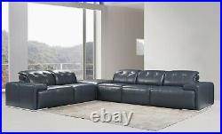 J&M Furniture Davide Blue Italian Leather Sectional Sofa 6 Pieces