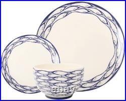 Jersey Pottery Sardine Run Design Dinner Set, 12 Pieces 8 Plates 4 Bowls Blue