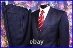 Karako Dark Blue Italian Modern Fit Pinstripe Suit 42R