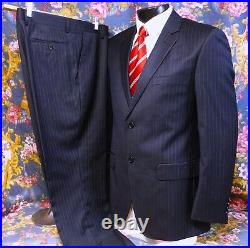 Karako Dark Blue Italian Modern Fit Pinstripe Suit 42R