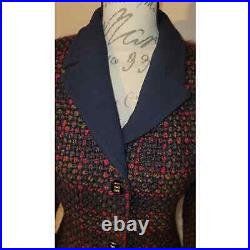 LUCA LUCA Size 44 EUR 100% WOOL Navy Blue Italian Tweed Ladies Blazer Size 8 US