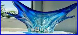 Large Mid-Century 1950s Modern Blue Murano Cased Star Center Piece Vase Bowl