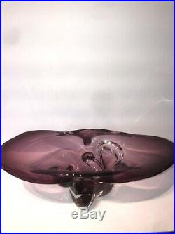 Large Mid-Century Modern Purple Murano Cased Winged Center Piece Vase Bowl