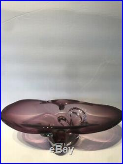 Large Mid-Century Modern Purple Murano Cased Winged Center Piece Vase Bowl