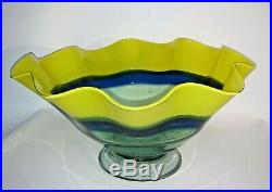 Large Ruffled Murano Style Art Glass Center Piece Fruit Bowl 17 Wide 8 High