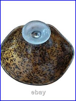 Large Tortoise Pattern Center Piece Hand Blown Glass Ruffle Art Bowl Decorative