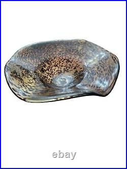 Large Tortoise Pattern Center Piece Hand Blown Glass Ruffle Art Bowl Decorative