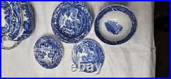 Lot Of Antique Spode Italian Blue Dinner Set Incomplete 37 Pieces