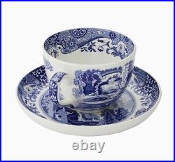 Lot Three Piece Set Portmeirion Home & Gifts Blue Italian Jumbo Teacup & Saucers