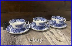 Lot Three Piece Set Portmeirion Home & Gifts Blue Italian Jumbo Teacup & Saucers