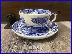 Lot Three Piece Set Portmeirion Home & Gifts Blue Italian Jumbo Teacup & Saucers