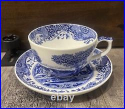 Lot Three Piece Set Portmeirion Home & Gifts Blue Italian Jumbo Teacup & Saucers