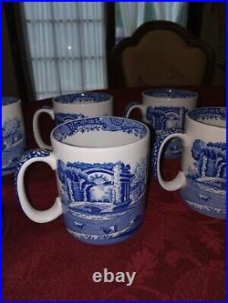 Lot of 6 Beautiful Spode Blue Italian Cups/ MUGS, 3 1/4 England