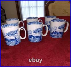 Lot of 6 Beautiful Spode Blue Italian Cups/ MUGS, 3 1/4 England