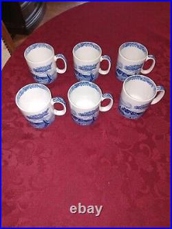 Lot of 6 Beautiful Spode Blue Italian Cups/ MUGS, 3 1/4 England