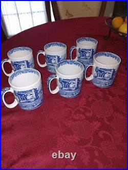 Lot of 6 Beautiful Spode Blue Italian Cups/ MUGS, 3 1/4 England