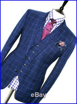 Luxury Mens Hackett Italian Tailor-made Navy Blue 3 Piece Suit 40r W34 X L31