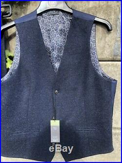 M&s Slim Fit Blue Italian Wool 3 Piece Suit 36 Jkt 32 Pants M Waistcoat Bnwt