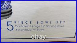 MIB Spode Blue Italian 5 Piece Pasta Bowl Set Large Bowl Four Individual Bowls