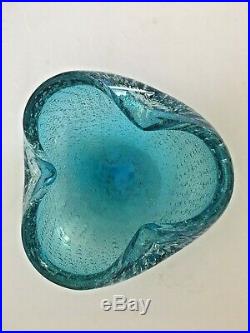 MURANO BULLICANTE Art Piece Clam Shape Ashtray Blue withGold Specks Vintage T101