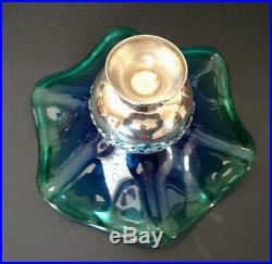 MURANO Cobalt & Green Center Piece-Compote Glass Dish w-Silver Base 1950's