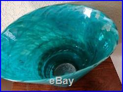 MURANO Italy Art Glass Turquoise Coastal Vase Aquatic Center piece ocean decor