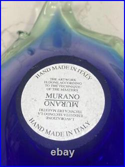 MURANO White Crystal Handmade In Italy Art Glass Bowl Blue Cobalt