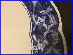 Massive 6 Piece Italian Pottery Centerpiece Serving Blue Dragon Bowl Table 34.5