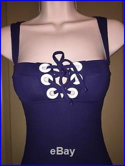 Melissa Odabash Italian Designer Blue One-Piece Lace Up Swimsuit Size US 2 New