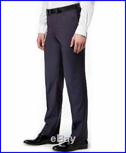 Men Dress 2 Piece Suit Slim Fit Calvin Klein 100% Wool Peak Lapel Wine 0694
