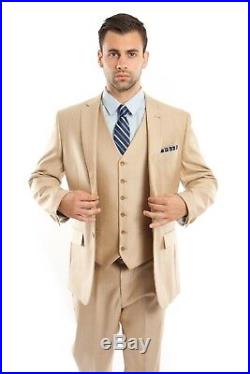 Men's Tailored Fit Suit Two Button Textured Three Piece Jacket Business Suits