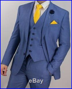 Men's Three Piece Wedding Suit Party Prom Formal Vintage Sky Blue by Stylex
