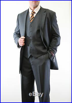 Men's Three Piece vested 2 Button Pinstripe Suit Formal Fashion Fit Stripe Suits