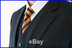 Men's Three Piece vested 2 Button Pinstripe Suit Formal Fashion Fit Stripe Suits