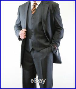Men's Three Piece vested 2 Button Pinstripe Suit Formal Modern Fit Stripe Suits