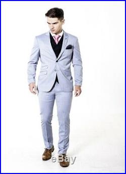 Men slim fit 3 piece suit Light Blue For Weddings Formal Occasion Work