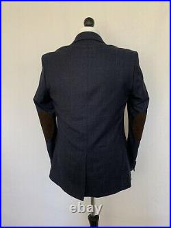 Mens 2 Piece Suit 36R 32W 29L Slim Fit Blue 100% Wool Italian Fabric GR953