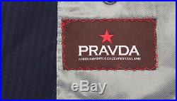 Mens 44R Pravda 2 Piece Blue Stripe 100% Wool Handmade Italian Suit