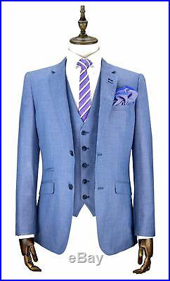 Mens Light Blue Slim Fit 3 Piece Wedding Formal Work Suit Italian Style Addicted