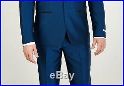 Mens Monaco Blue Sharkskin Black Trim + Matching Vest Modern Fit 3 Piece Suit