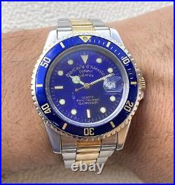 Military Skin Diver Watch Blue Italian Watch Bezel Vintage Piercarle D'alessio