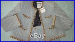 Moschino Italian Couture 2 Piece Denim Quilt Gold Chain Skirt Suit IT44 USA 10